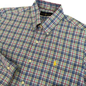 Ralph Lauren Button Down Shirt Mens Blue Multi‎ Plaid L Cotton Classic Fit